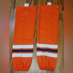 Pro Stock Ice Hockey Socks Adult 30” 32” Orange with White and Navy New